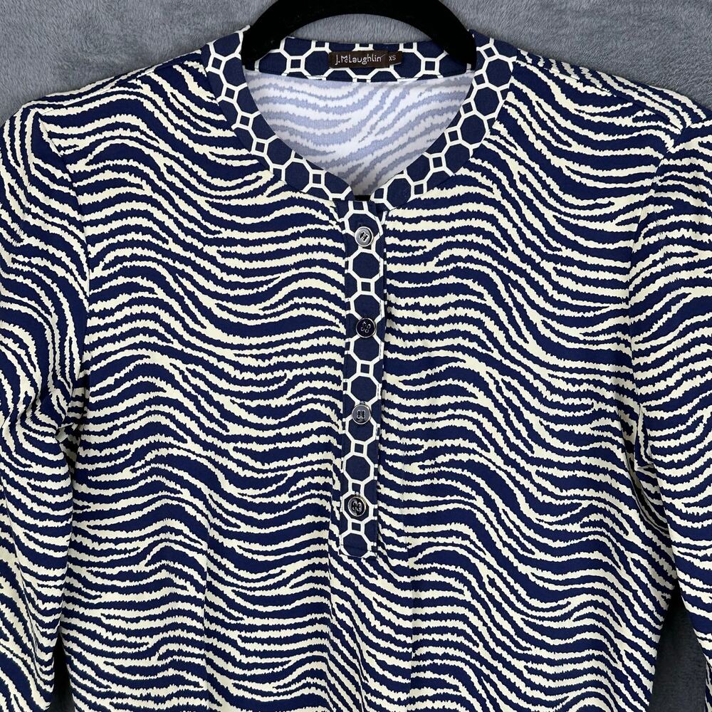 J Mclaughlin Top Womens XS Navy Zebra Catalina Tunic 3/4 Length Sleeve Stretch - Picture 2 of 15